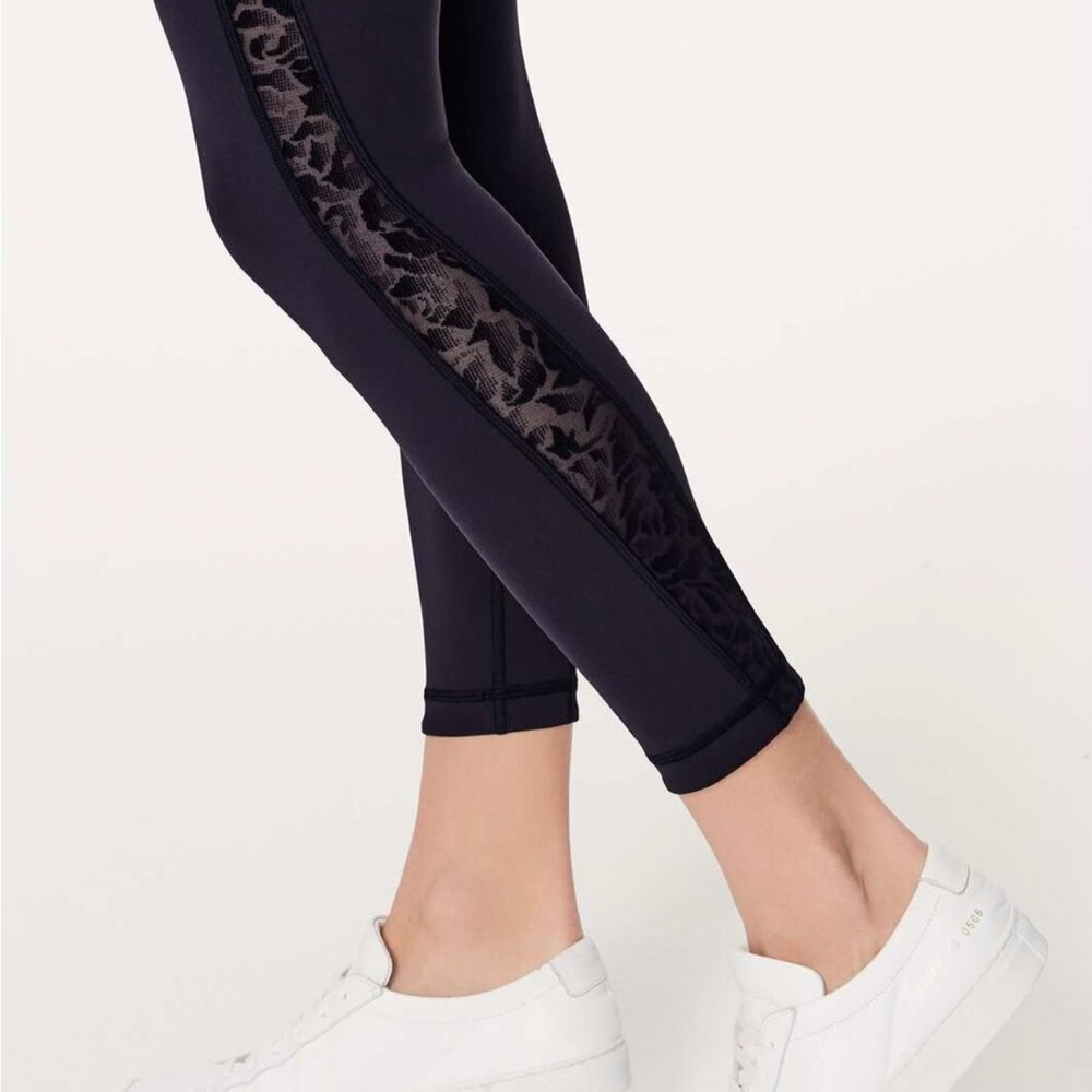 LULULEMON MEANT TO MOVE MESH SPORTY GYM LACE FLORAL PRINT NYLON LYCRA LEGGINGS